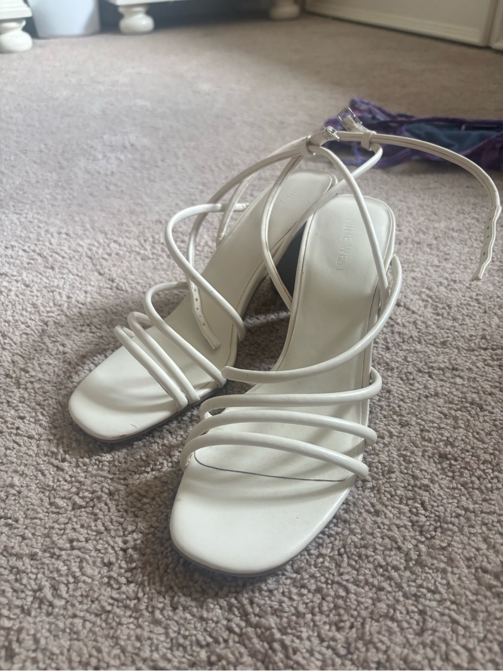 White Nine West Strappy Heels